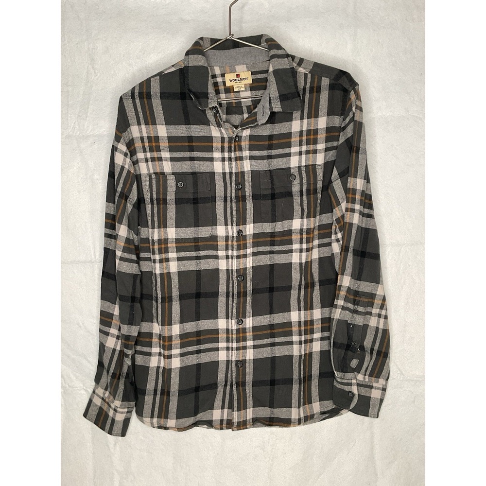 Woolrich Plaid Flannel Button Down Shirt Men's Small Gray Black